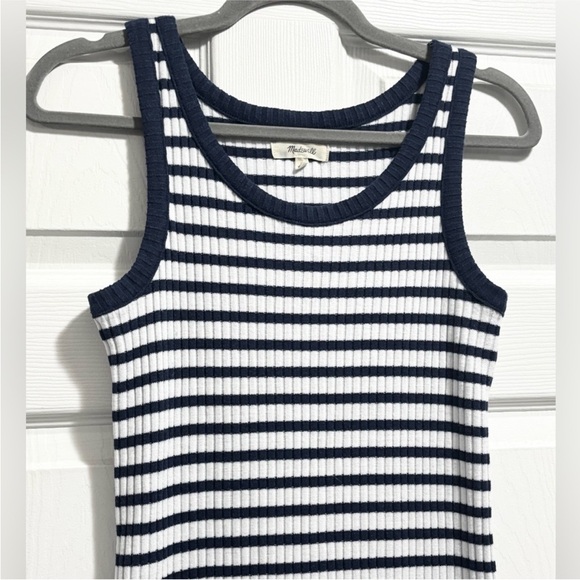 Madewell Striped Ribbed Knit Tank Dress Scoop Midi Navy Blue White Sweater Small - Picture 8 of 12